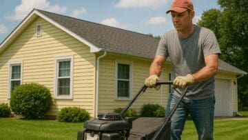 summer lawn care pushing mower